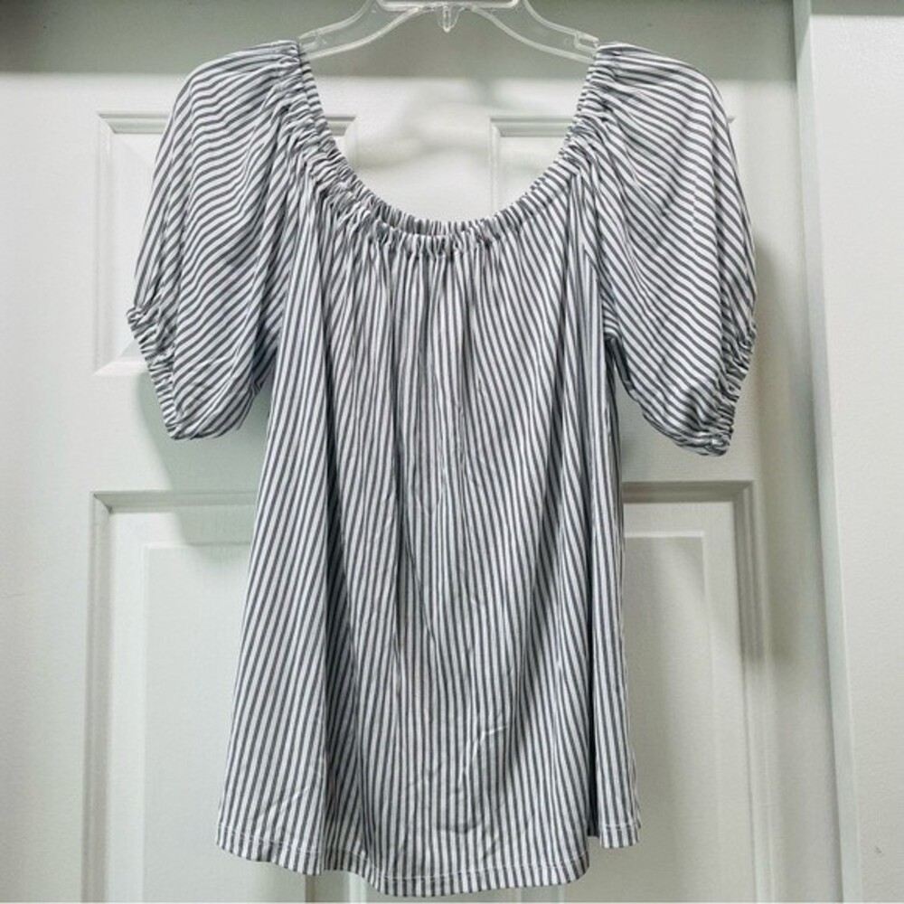 LOFT Black & White Super Soft Striped Modal Off the Shoulder Peasant Top Size S